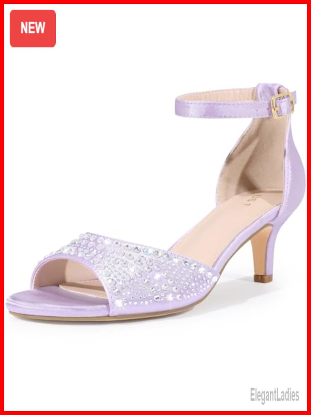 Rhinestone Satin Open Toe Ankle Strap Kitten Heel Sandals